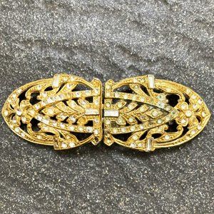 Ritzy rhinestone 30s belt buckle signed WMCA + Scarf clip!